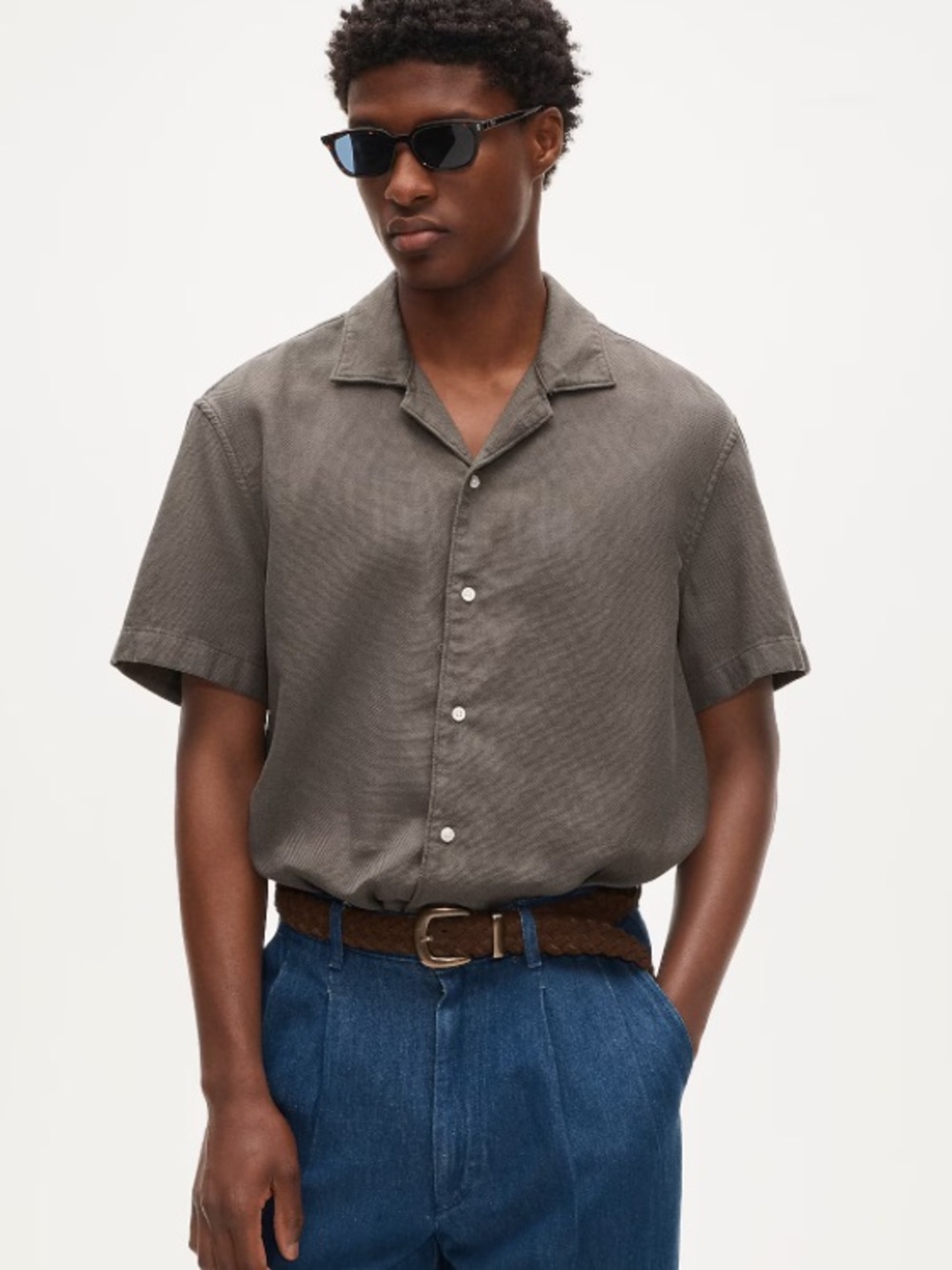 J crew salt rock Short-sleeve textured cotton camp-collar shirt